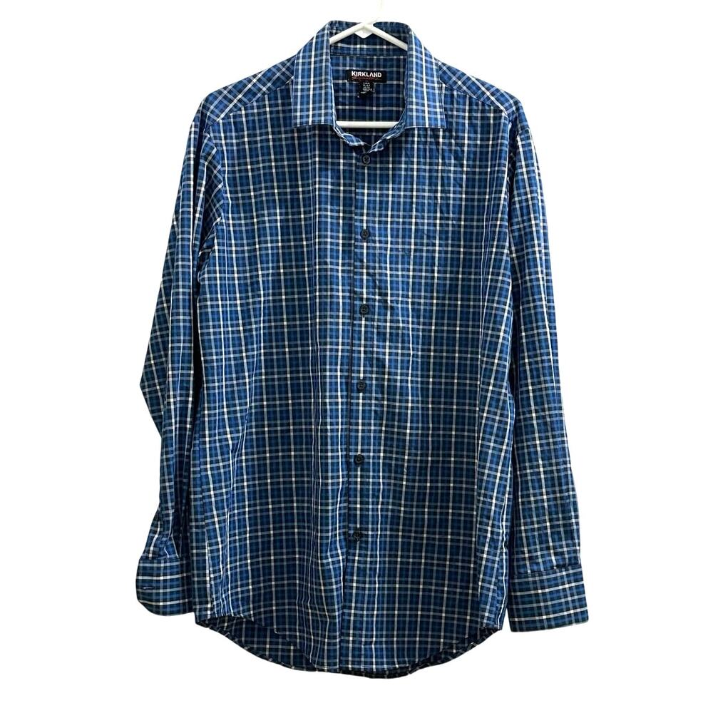 Kirkland Signature Men's Longsleeve Non-Iron Performance Dress Plaid Shirt L !